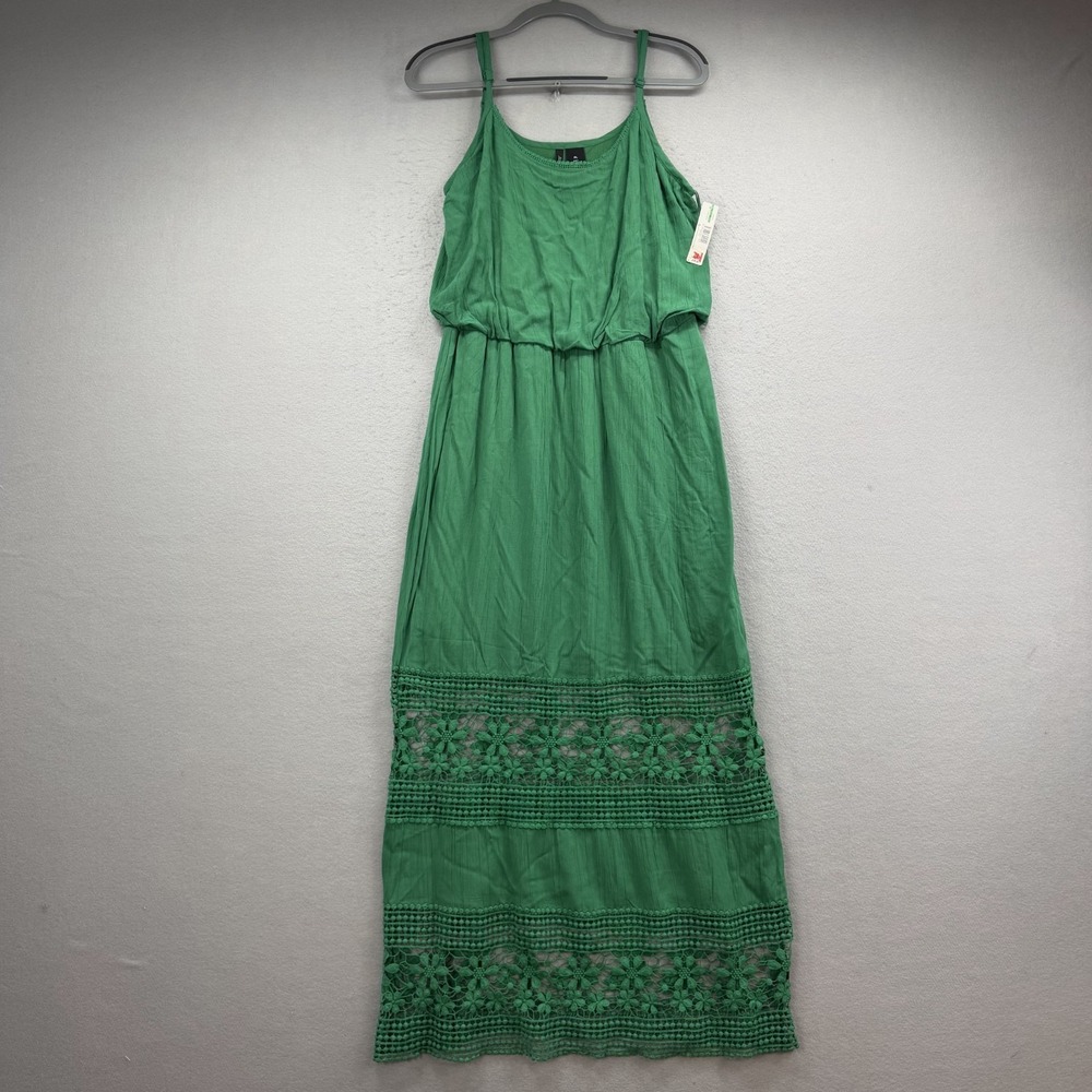 New Directions Dress Womens PL Petite Large Green Maxi‎ Crochet Lace Boho Rayon